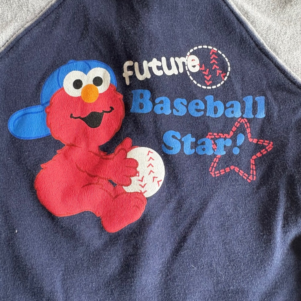 Sesame Street Baby Elmo Romper Navy Gray Future Baseball Star 0-3M VTG Y2K 2008 - Picture 3 of 8